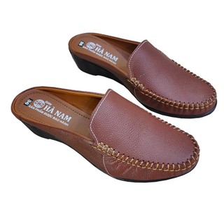 Giày sục nữ đế xuồng 4cm titi đô da bò thật thời trang cao dnu2169