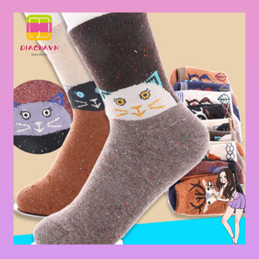 1 Đôi Tất Len Cotton Dày In Hoạt Hình Đáng Yêu Dành Cho Nữ