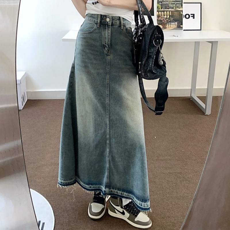 COZOK Váy denim Lưng Cao Dáng Dài Form Ôm Theo Phong Cách retro