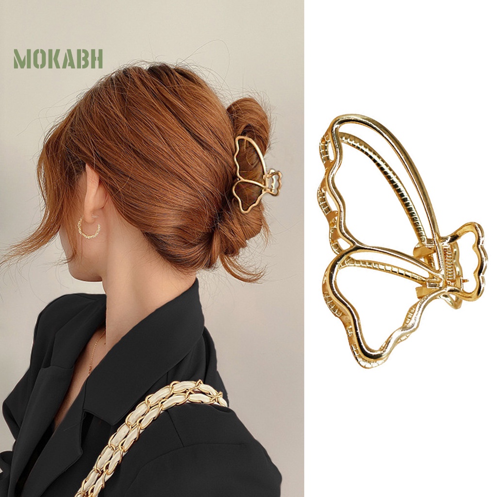 Kẹp Tóc Hình Bướm Màu Trơn Chống Trượt Mạ Điện Thời Trang Dành Cho Nữ