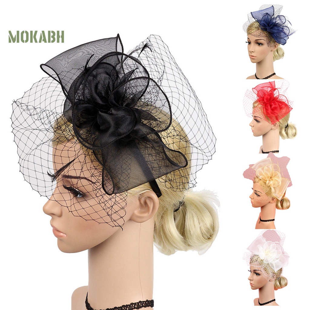 [Mok Abh] Mũ Lưới Thắt Nơ Phong Cách Hoàng Gia Cổ Điển Dùng Để Trang Trí Trình Diễn Đám Cưới