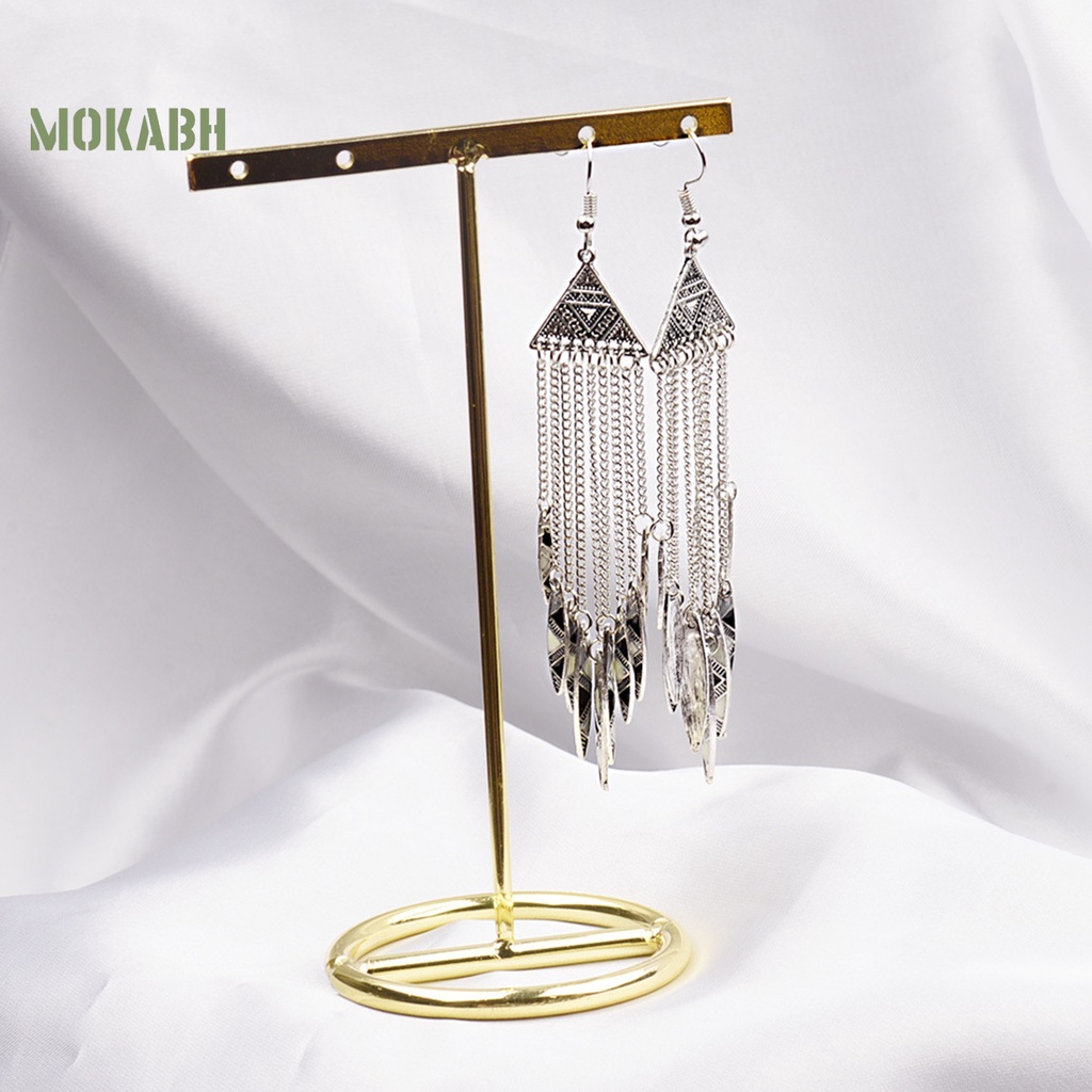 1 Đôi Bông Tai Hình Tam Giác Dạng Móc Tua Rua Dài Phong Cách Vintage