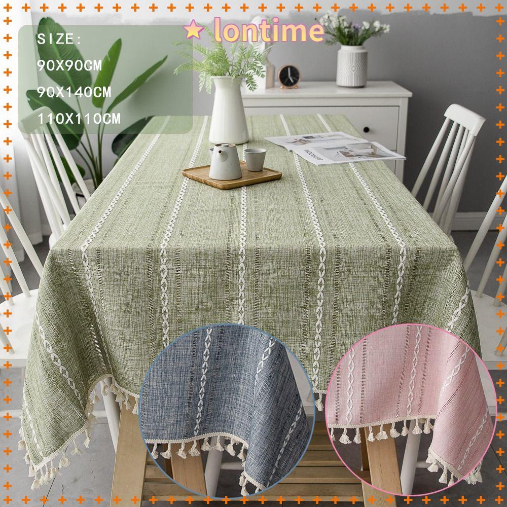 Khăn Trải Bàn Chất Liệu Cotton Lanh Siêu Bền Phối Tua Rua Họa Tiết Kẻ Sọc Độc Đáo Trang Trí Nhà Cửa