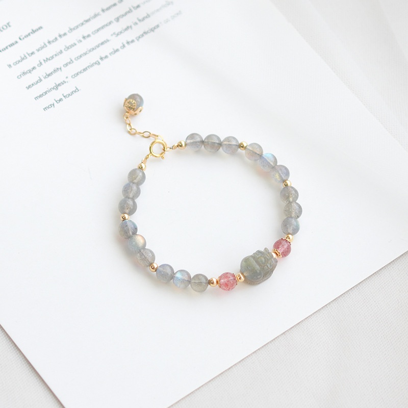 Vòng Tay Pha Lê Labradorite Dâu Tây Thỏ Dễ Thương