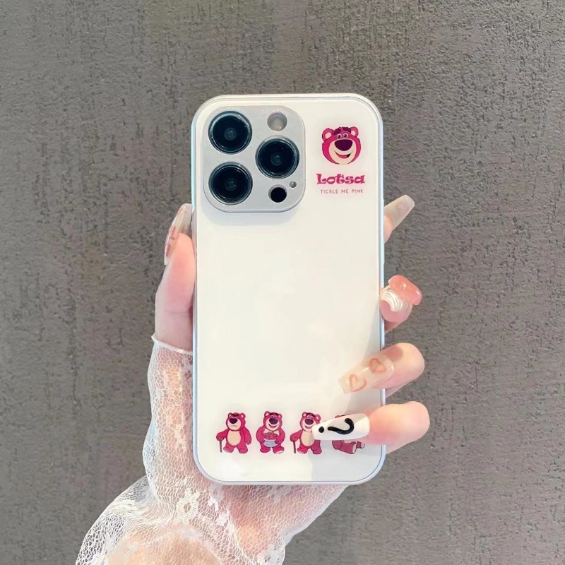 Ốp Điện Thoại Mặt Kính Họa Tiết Gấu Dễ Thương Cho Iphone 14 13 12Pro 11 8plus X Xsmax