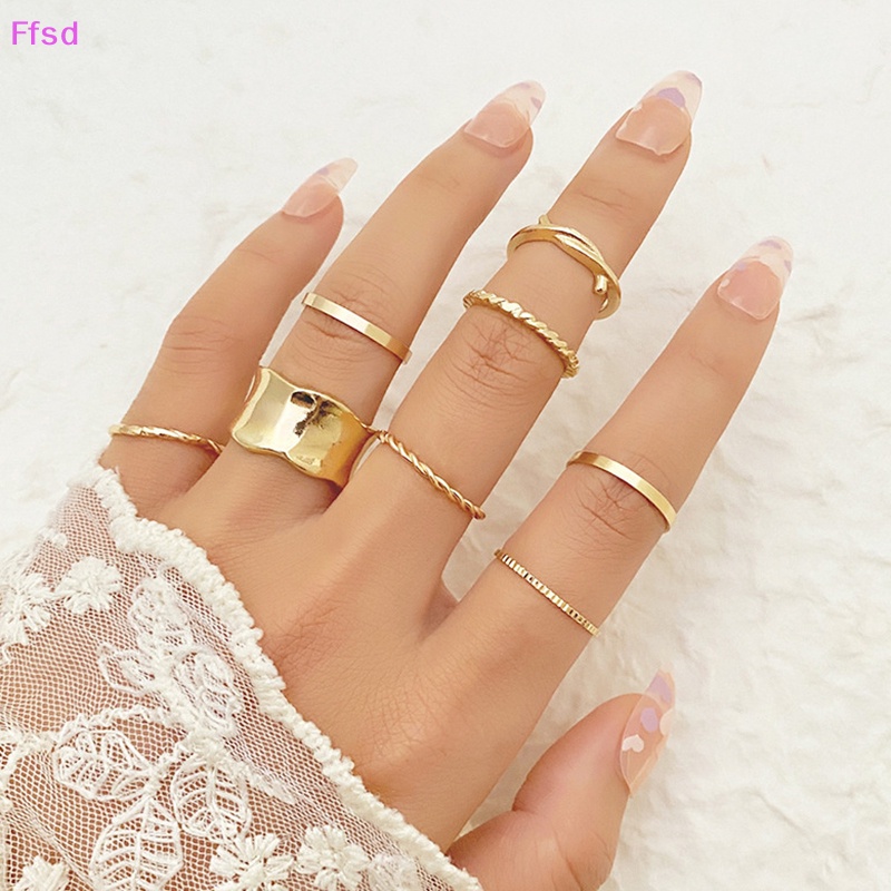 Set 8 Nhẫn Kim Loại Đeo Khớp Ngón Tay Phong Cách Punk Vintage Cho Nữ