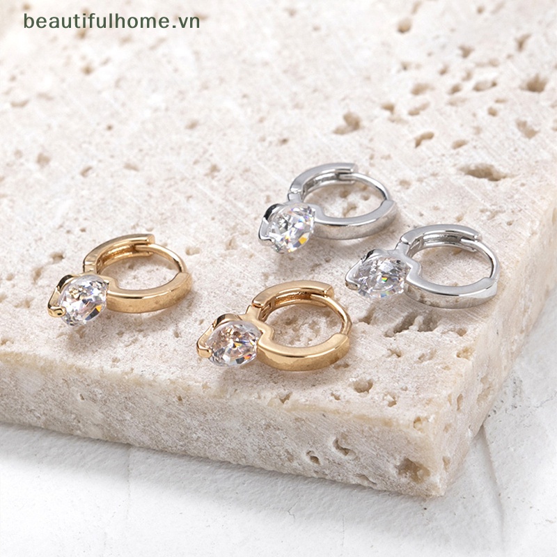 1 Đôi Bông Tai Tròn Nhỏ Đính Đá Zircon Đơn Giản Thời Trang Hàn Quốc Dành Cho Nữ