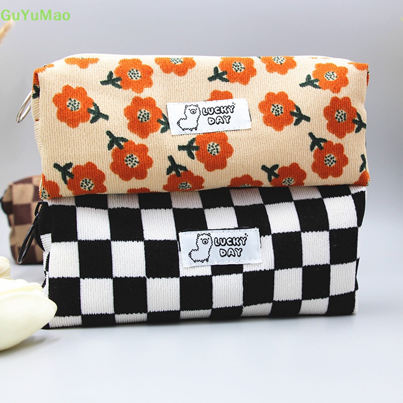 [cxGUYU] Túi Đựng Mỹ Phẩm / Cọ Trang Điểm / Đồ Trang Điểm Hàn Quốc Kẻ Sọc Caro Bằng Vải Nhung Kẻ Sọc Cho Nữ PRTA