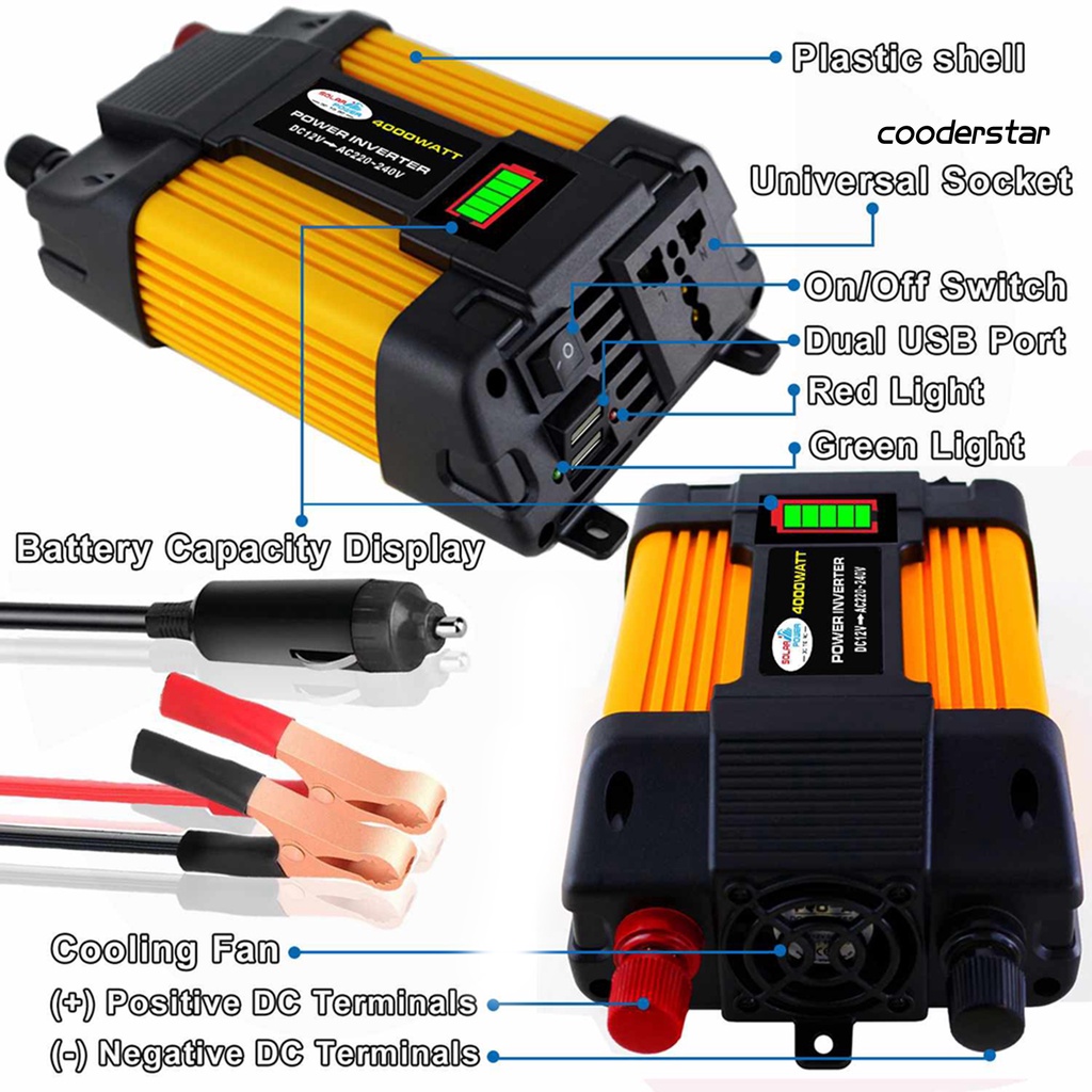 Bộ Chuyển Đổi Nguồn Điện 4000W DC12 Sang AC110 / 220V Có Màn Hình LED Cho Xe Hơi