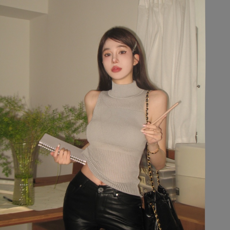 COZOK Áo Dệt Kim Sát Nách Cổ Lọ Co Giãn Gợi Cảm Hợp Thời Trang
