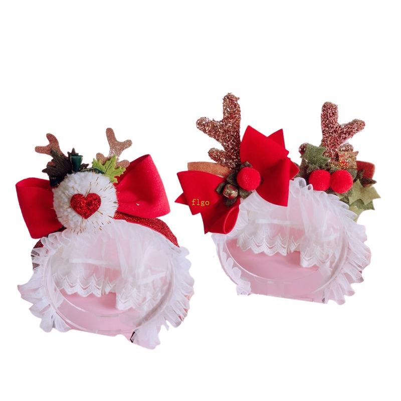 Băng Đô Cài Tóc Bằng Lưới Phối Ren Hình Tuần Lộc Giáng Sinh Năm Mới