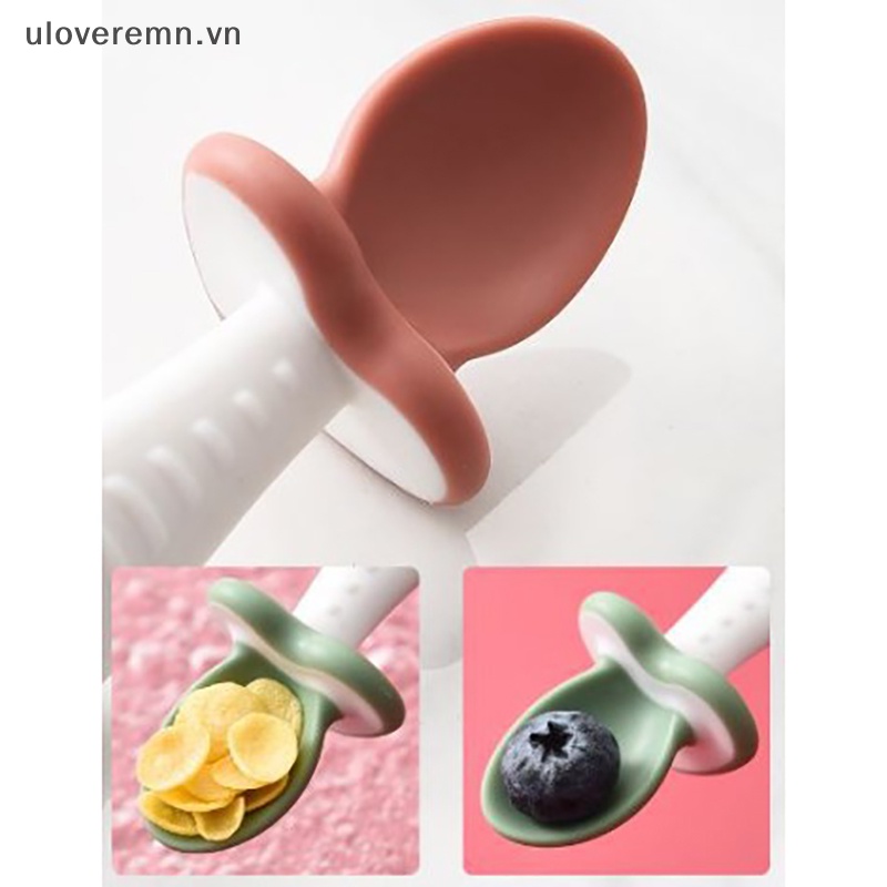 Bộ Muỗng Nĩa Bằng Silicon Mềm Tay Cầm Ngắn Dành Cho Bé Tập Ăn