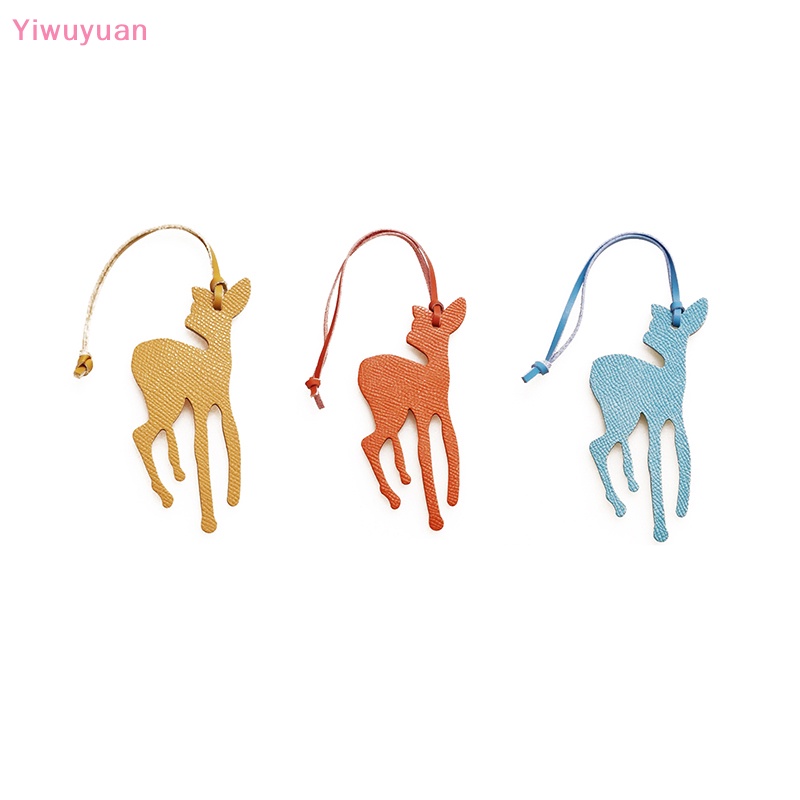 < Yiwuyuan > Móc Khóa Da Màu Trơn Hình Hươu Đáng Yêu Mới