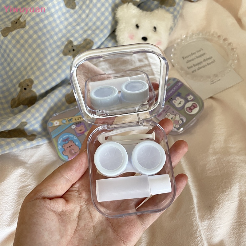 < Yiwuyuan > Hộp Đựng Kính Áp Tròng Hình Gấu Đơn Giản Màu Laser Phong Cách Retro Nhỏ Gọn Làm Quà Tặng Mới