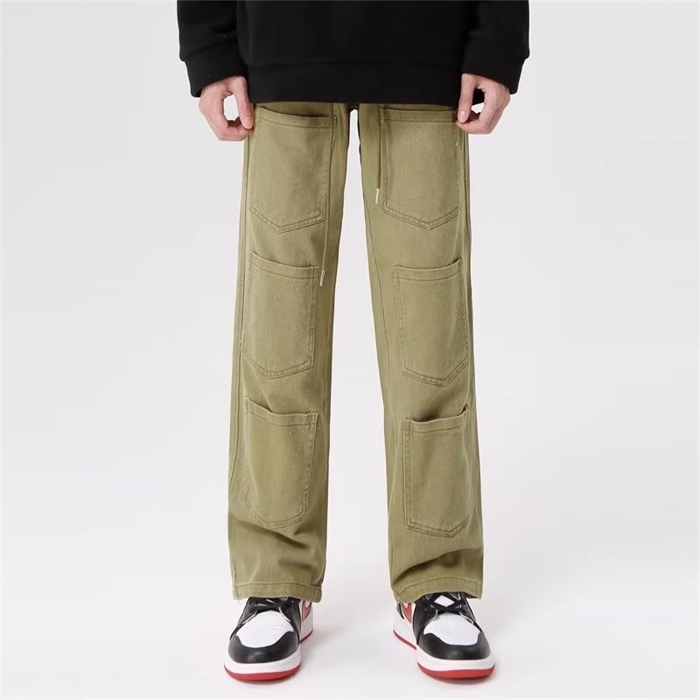 Quần Jean Dài Lưng Cao Dáng Rộng Phong Cách Retro Mỹ Cá Tính Cho Nam Nữ