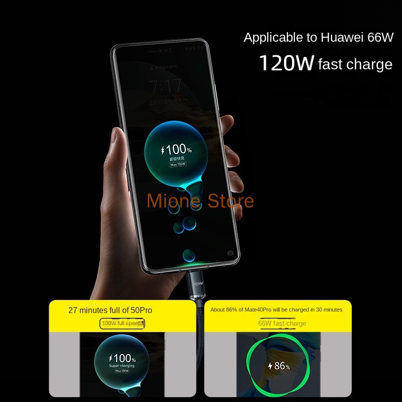 Dây Cáp Sạc Nhanh 120W Mione 6A 66W 120W USB Type C Cho Xiaomi chất lượng cao chuyên dụng