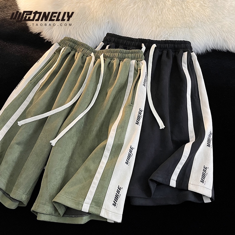 Quần Short Thể Thao Dáng Rộng Thêu Chữ Màu Sắc Tương Phản Phong Cách Hip Hop Cá Tính