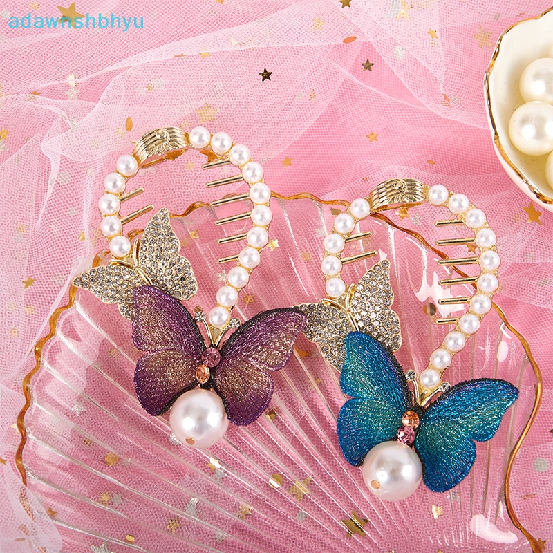 Kẹp Tóc Càng Cua Đính Ngọc Trai Giả Thêu Họa Tiết Bươm Bướm Xinh Xắn Cho Nữ