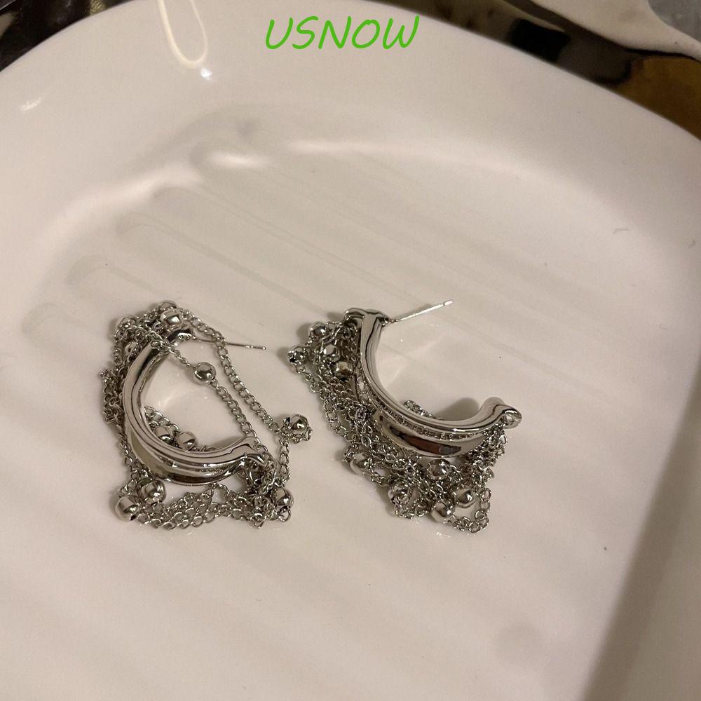 Khuyên Tai Hợp Kim Dáng Chữ C Nhiều Lớp Phối Tua Rua Phong Cách Hàn Quốc Thời Trang Cho Nữ