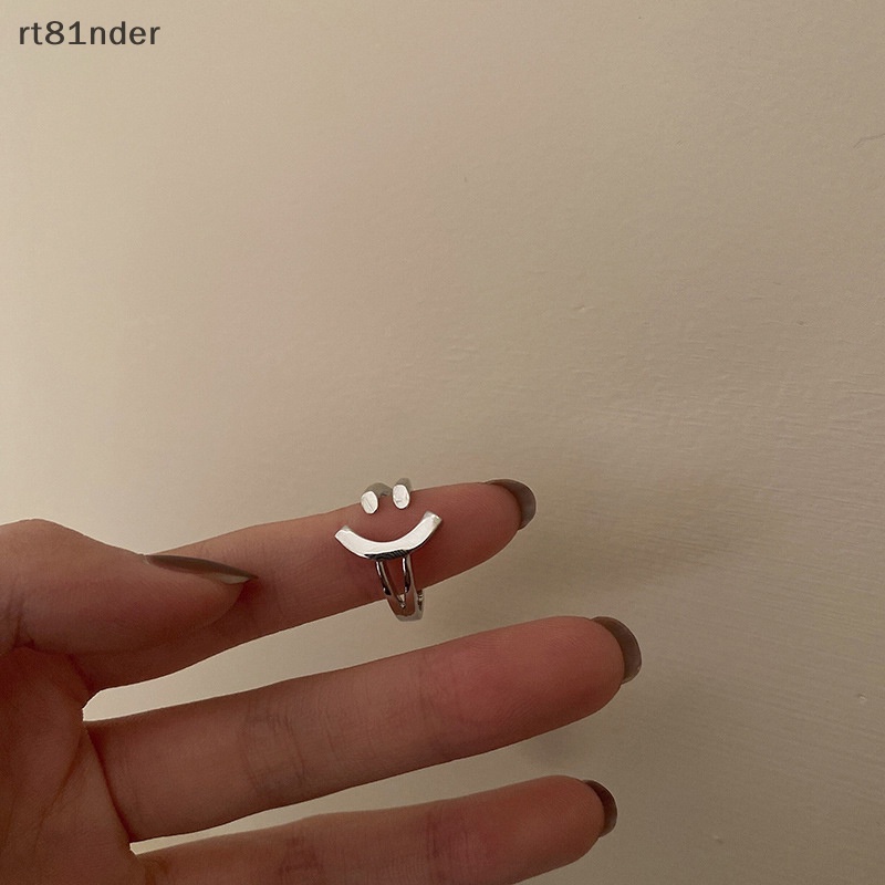 Rt Nhẫn Hở Màu Bạc Hình Mặt Cười Độc Đáo Có Thể Điều Chỉnh Cho Nữ Sinh