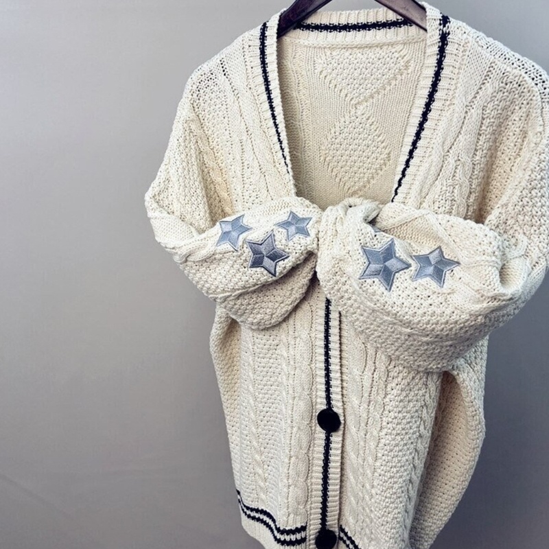 Áo Khoác Cardigan Dệt Kim Tay Dài Cổ Chữ v Cài Nút Hình Ngôi Sao Thời Trang Mùa Thu Cho Nữ