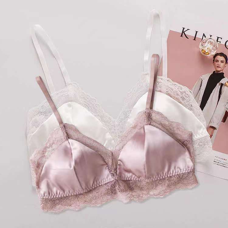 Áo Ngực Lụa Siêu Nhẹ Phối Ren Quyến Rũ Thoải Mái Cho Nữ