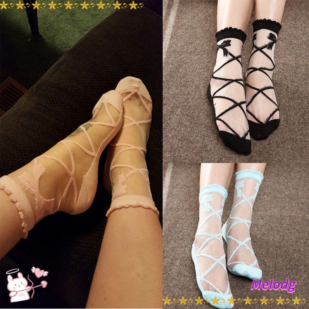 Vớ Lụa Phối Ren Hoa / Nơ Mắt Cá Chân Thời Trang Mùa Hè Xinh Xắn