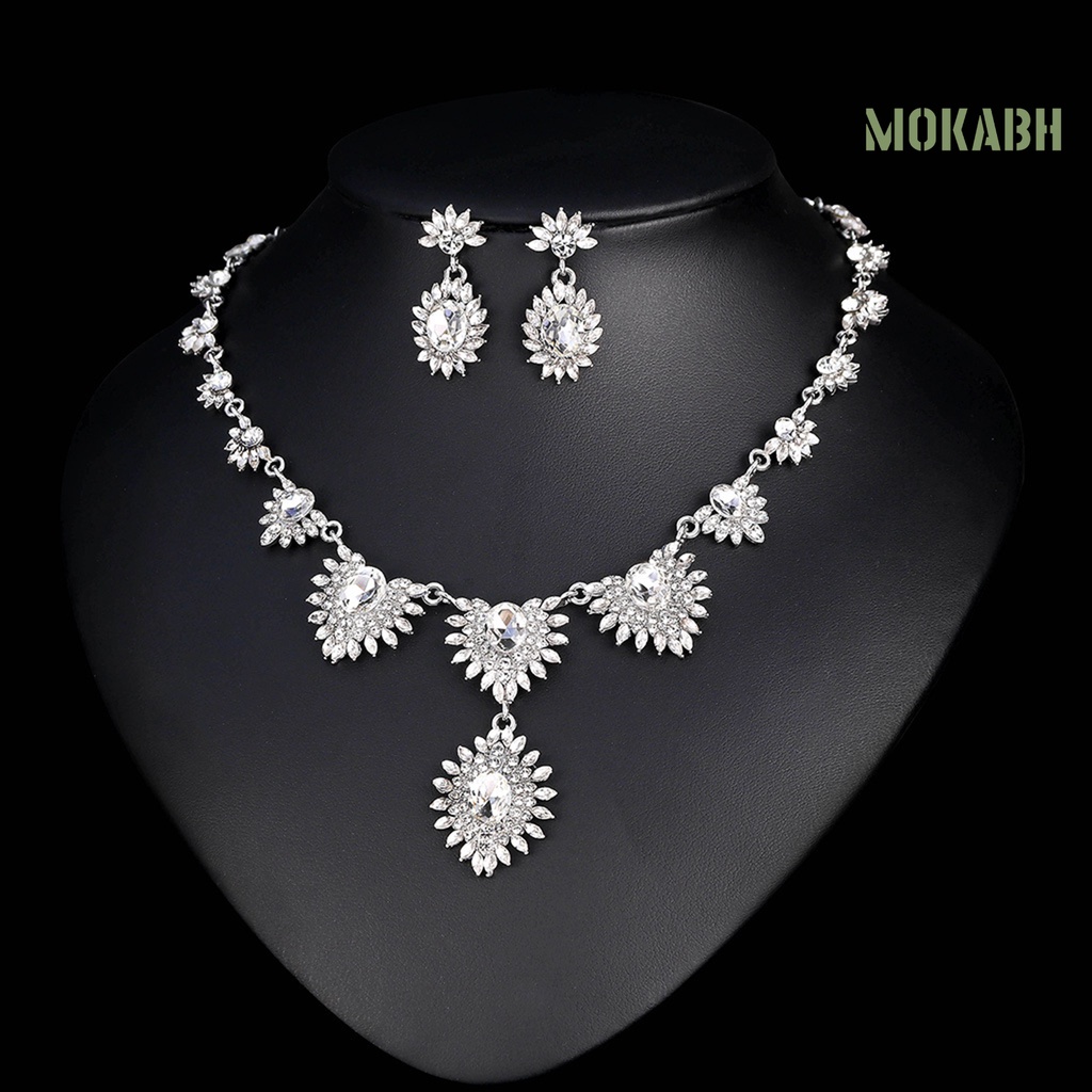 1 Bộ Vòng cổ Và Bông Tai Hình Hoa Hướng Dương Đính Pha Lê Giả Lấp Lánh Thời Trang Cho Cô Dâu