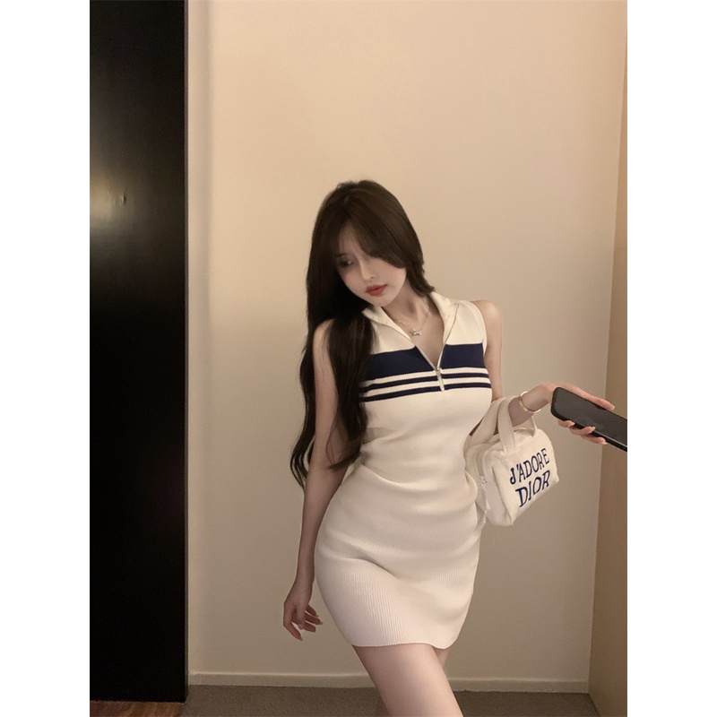 Đầm Ngắn Dệt Kim Họa Tiết Kẻ Sọc Tương Phản Phong Cách Mới Mùa Hè Cho Nữ