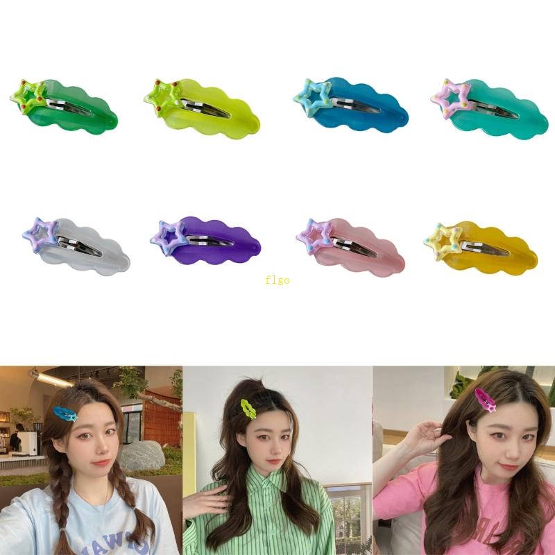 Kẹp Tóc Hình Ngôi Sao / Chấm Bi Màu Nhám Xinh Xắn Cho Bé Gái