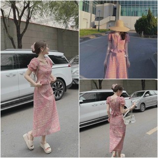 SÉT ÁO NÚT BỌC MOCKING THÂN SAU CỘT NƠ KÈM CHÂN VÁY DÀI - Shop Thanh Thủy