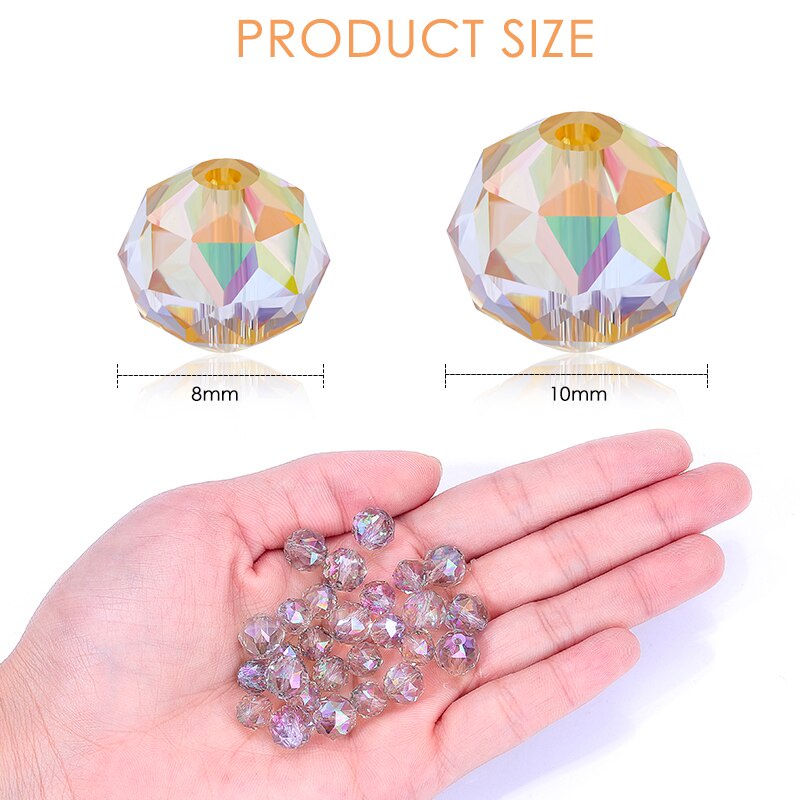 Set 50 Hạt Thủy Tinh Tròn 8mm / 10mm Làm Trang Sức Thủ Công DIY