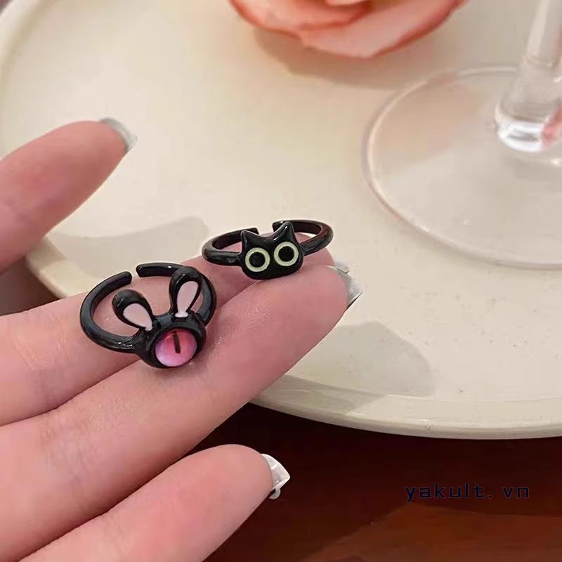 🎀 yakult 🎀Nhẫn mở đầu mèo rồng dễ thương Nhẫn cổ điển thời trang Nhẫn đôi sáng tạo