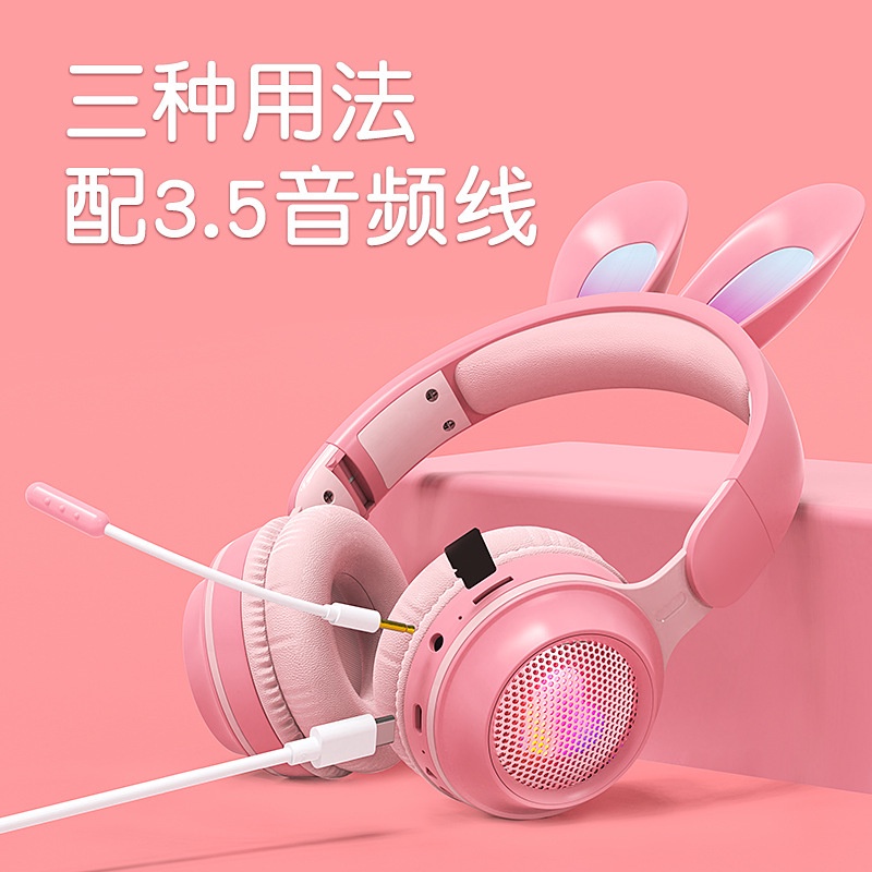 Tai Nghe Bluetooth Ke01 Không Dây Hình Tai Thỏ Đáng Yêu Có Thể Gấp Gọn Jack 3.5mm