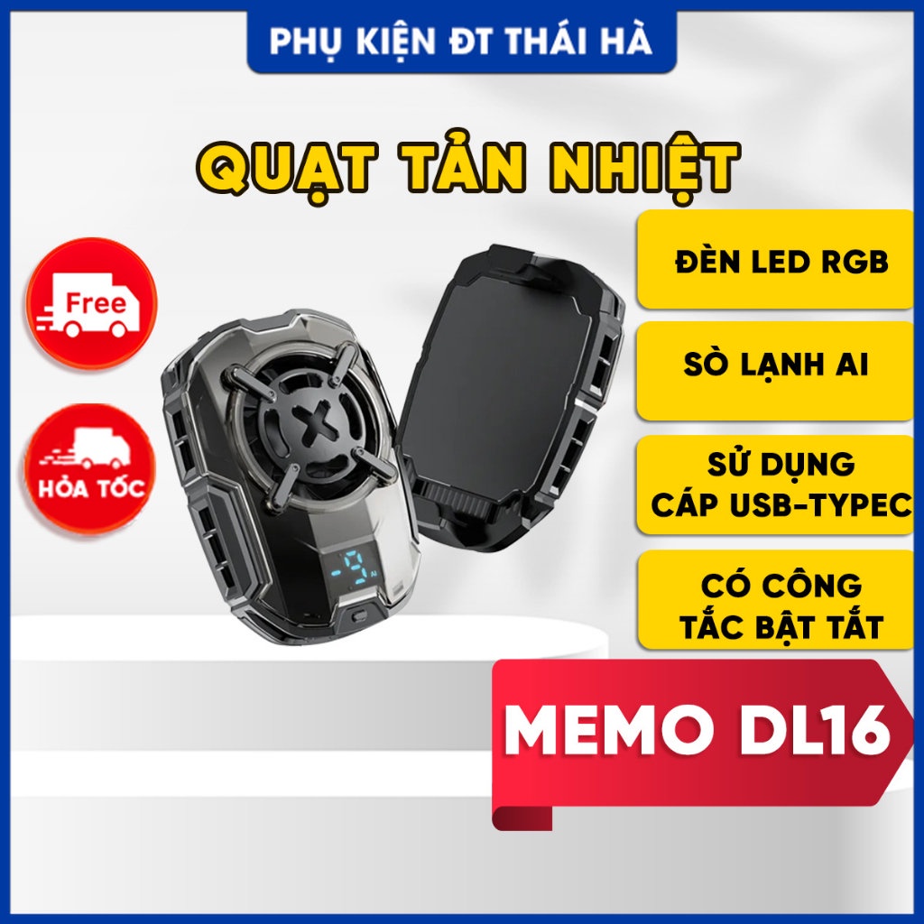 Quạt tản nhiệt điện thoại Memo DL16 sò lạnh AI màn hình hiển thị nhiệt độ bản nâng cấp