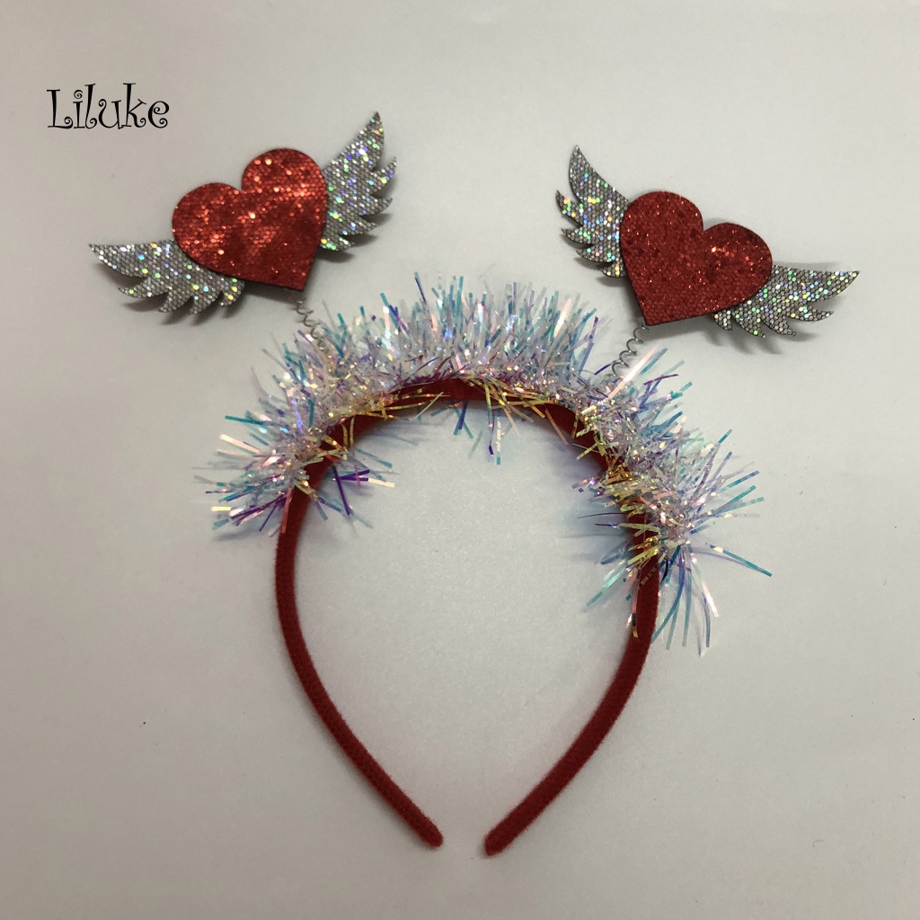 Băng Đô Cài Tóc Hình Đôi Cánh Trái Tim Đính Kim Sa Lấp Lánh