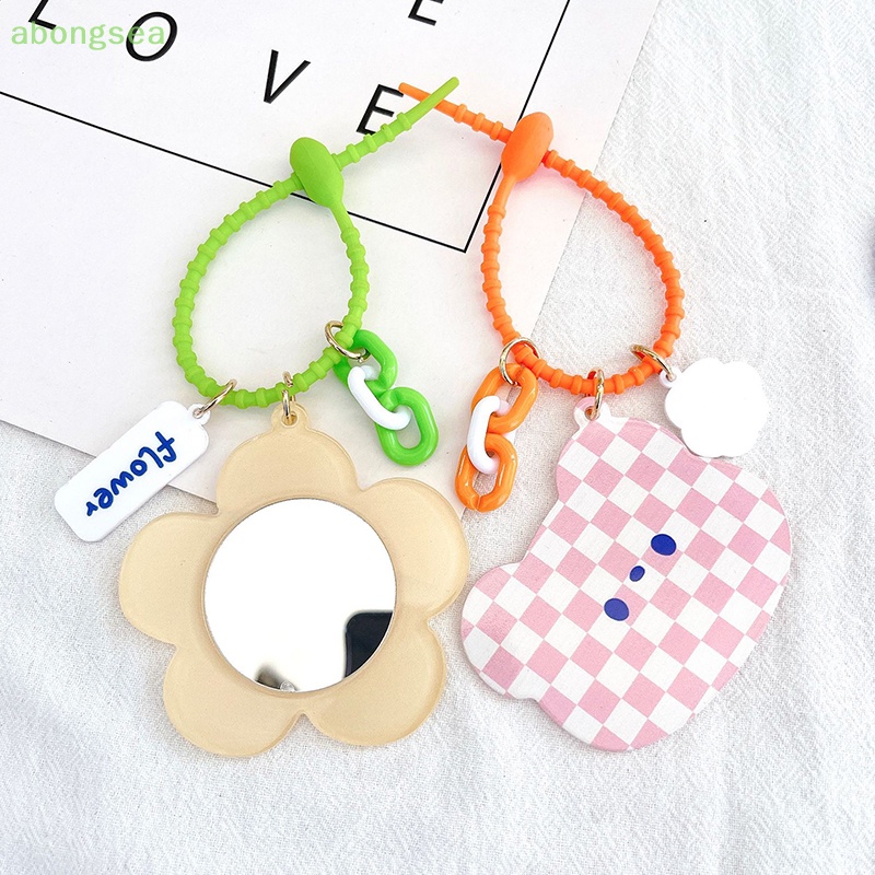 Abongsea Móc Khóa Mặt Gương Nhỏ Họa Tiết Hoạt Hình Đáng Yêu Sáng Tạo Dành Cho Nữ