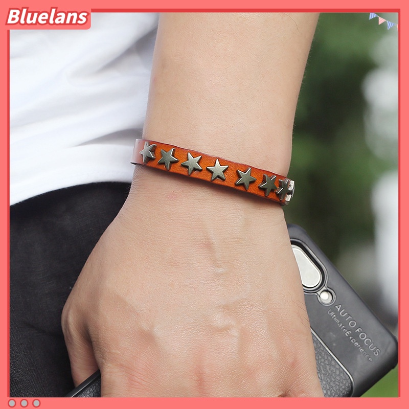 Vòng Tay Da Bò Đính Ngôi Sao Năm Cánh Phong Cách hip hop