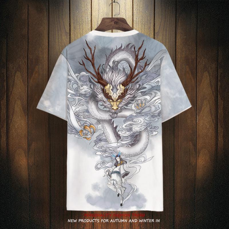 Áo Thun Tay Ngắn In Hình Rồng plus Size Phong Cách Trung Hoa Cho Nam