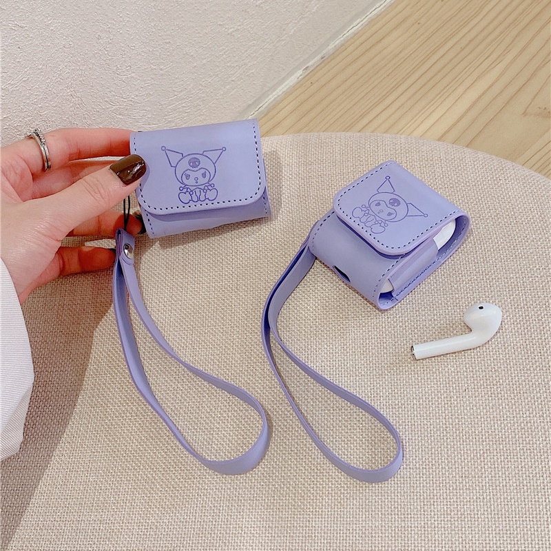 Vỏ Bảo Vệ Hộp Sạc Tai nghe không dây AirPods 1 2 3 4 Pro inPods i12 Bằng Da Màu Tím Họa Tiết Hoạt Hình Dễ Thương Chống