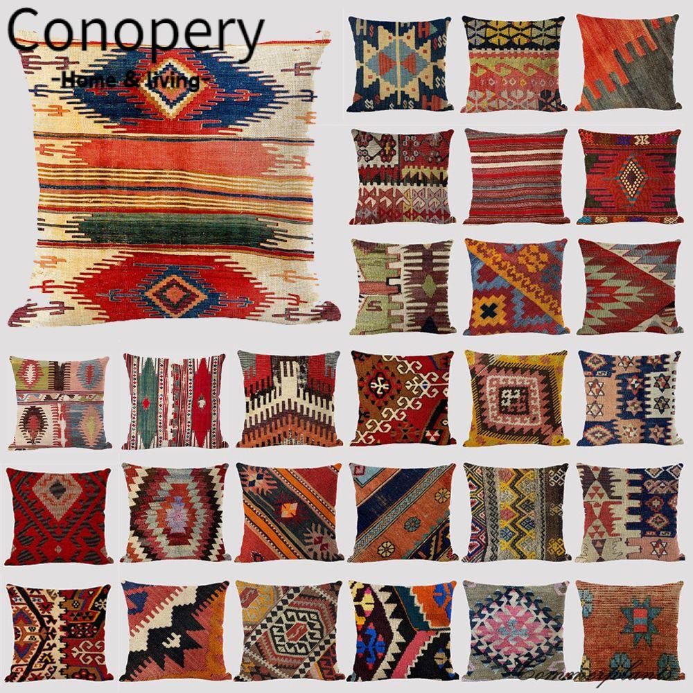 CONOPERY Vỏ Gối Vải Lanh Họa Tiết Hình Học Trang Trí Phòng Khách