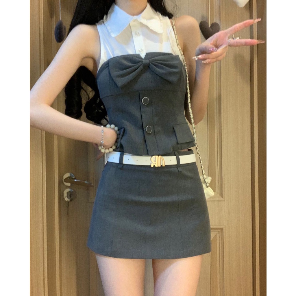 Bộ Áo Ống Thắt Nơ Phối Chân Váy Thời Trang Cho Mẹ Và Bé