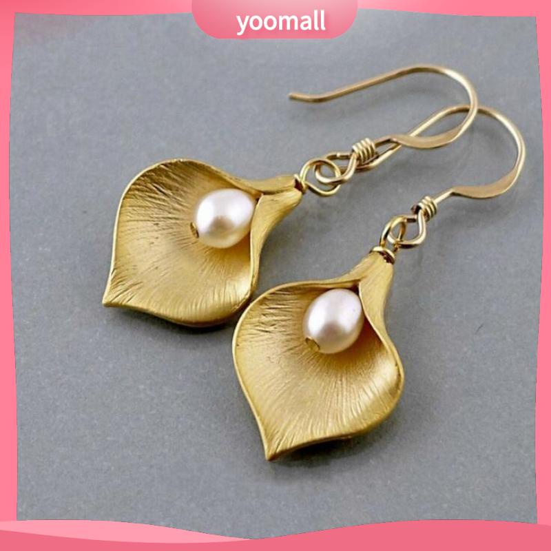 [YM] Khuyên Tai Thời Trang Hình Hoa lily Đính Ngọc Trai Nhân Tạo Phong Cách Âu Mỹ