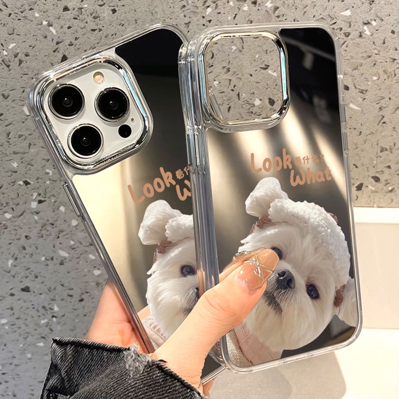 Ốp Điện Thoại Tráng Gương Hình Chú Chó Dễ Thương Cho IPhone 11 12 13 14 12Pro 13Pro 14Pro Pro Max XR X XS Max
