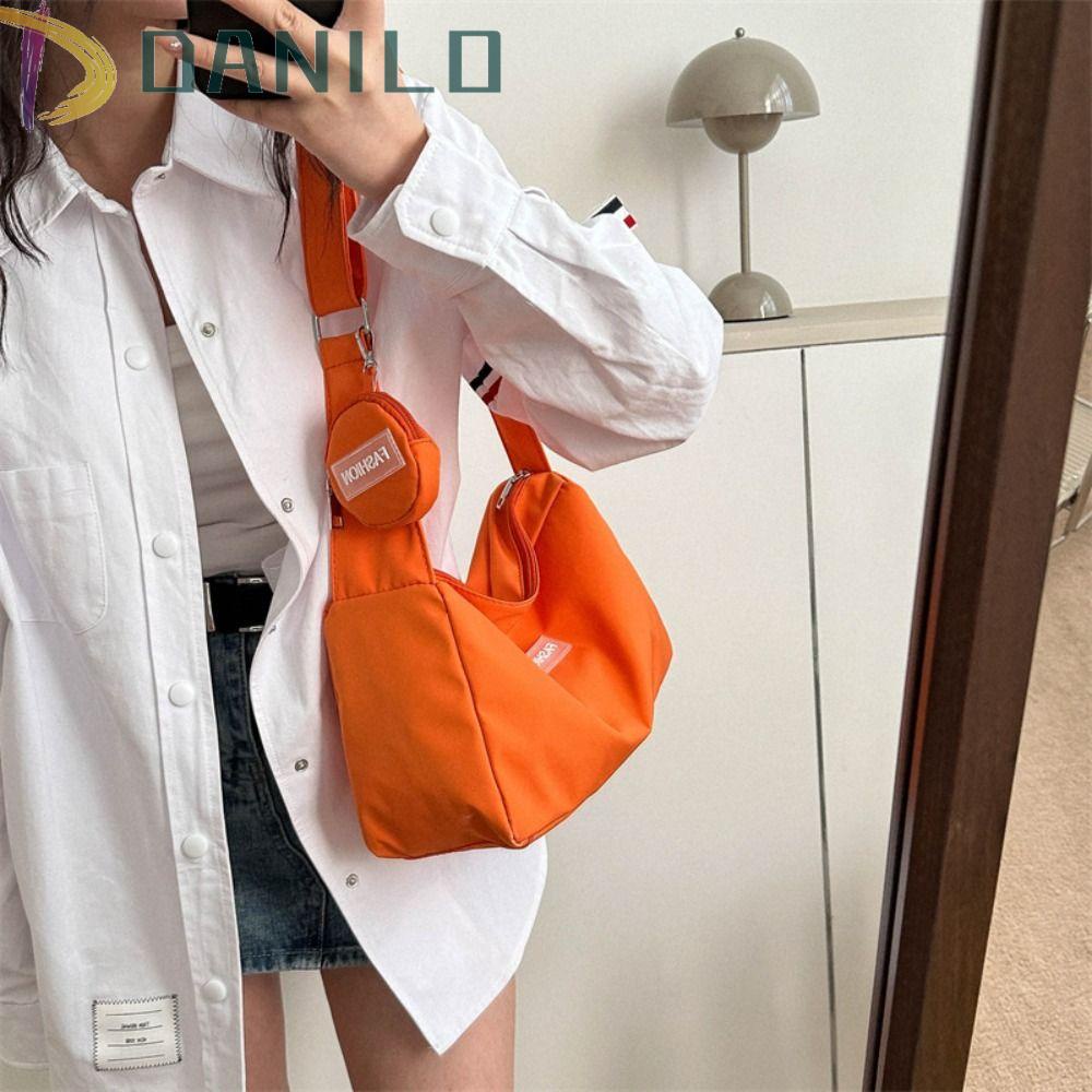 DANILO Ox Túi Tote Đeo Chéo Vai Bằng Vải Đính Bóng Lông In Chữ Phong Cách Hàn Quốc Dễ Thương Kèm Móc Treo Dành Cho Học Sinh Nữ