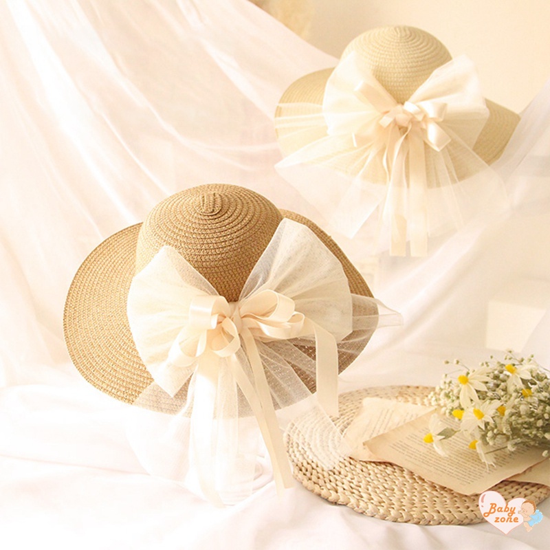 Mũ Cói Đi Biển Đính Nơ To Thời Trang Mùa Hè Cho Bé Gái