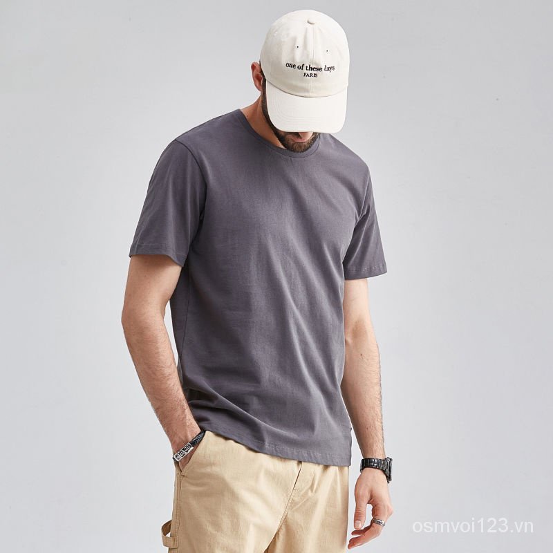 Áo Thun Cotton Màu Trơn Cổ Tròn Dáng Rộng Thời Trang Mùa Hè Cho Nam 230g