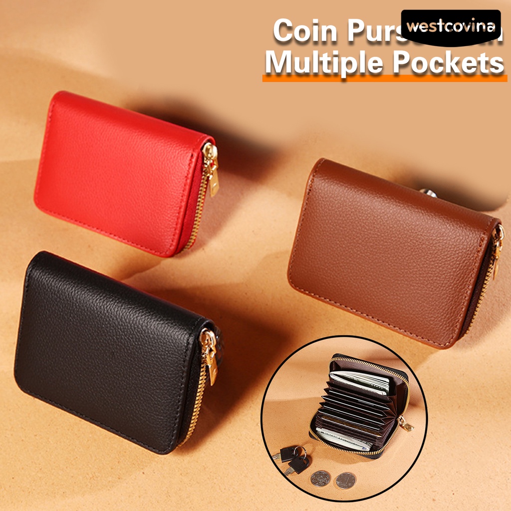 [WSTN]✎Ví Da Nhiều Ngăn Màu Trơn Có Khóa Kéo Nhỏ Gọn Thời Trang Cho Nam Và Nữ