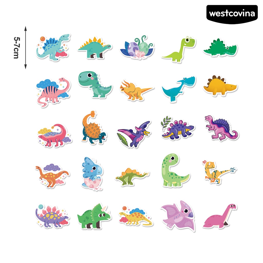 [WSTN]✎Bộ 50 Miếng Dán Trang Trí Hình Khủng Long Hoạt Hình Dễ Thương Bằng PVC Chống Thấm Nước DIY