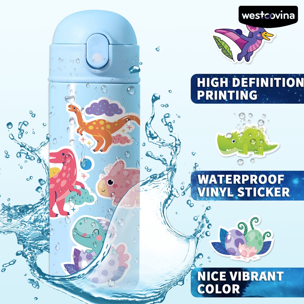 [WSTN]✎Bộ 50 Miếng Dán Trang Trí Hình Khủng Long Hoạt Hình Dễ Thương Bằng PVC Chống Thấm Nước DIY